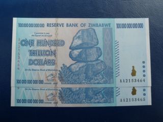 2008 Aa 100 Trillion Dollar Zimbabwe Currency Banknote / One Note / 2008 Aa Zim photo