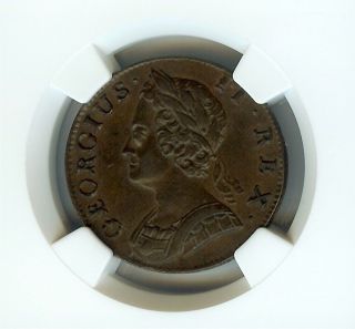 Great Britain 1744 Half Penny Ngc Xf45 Brown Looks 55/58 photo