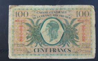 1944 100 Franc Caisse Centrale De La France D ' Outre - Mer Martinique Banknote photo