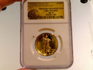2009 $20 Ultra High Relief Ngc Early Release Ms 70 Gold Double Eagle Coin photo