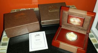 2010 - W 1 Oz Proof Gold Buffalo Coin $50 - And Certificate photo