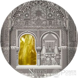 Tiffany Art Nasrid Style Alhambra Granada 2 Oz Silver Coin 10$ Palau 2015 photo