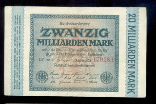 Oct 1,  1923 German Inflation Banknote 20,  000,  000,  000 (20 Billion) Marks Ab302 photo