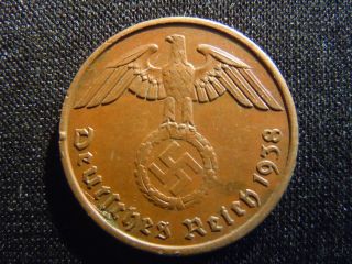1938 - A - German - - 2 - - Reichspfennig - Germany - Nazi Coin - Swastika - World - Ab - 4481 - Cent photo