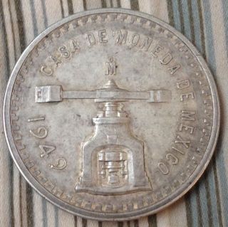Rare Vintage 1949 Mexican Silver Peso One Ounce Silver Coin Plata Pura Onza photo