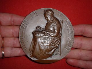 Extr.  Rare Huge Bronzed - Pewter Proof By Exbrayat,  1903: To His Mom,  A Lacemaker photo