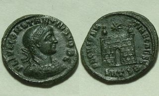 Rare Ancient Roman Coin Constantius Ii,  Caesar 328ad Camp Gate Crescent photo