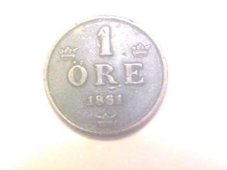 1881 Sweden 1 Ore Coin - Coin photo
