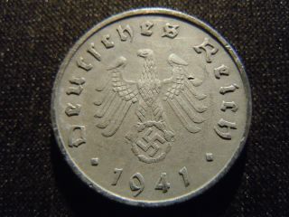 1941 - F - German - Ww2 - 10 - Reichspfennig - Germany - Nazi Coin - Swastika - World - Ab - 5520 - Cent photo