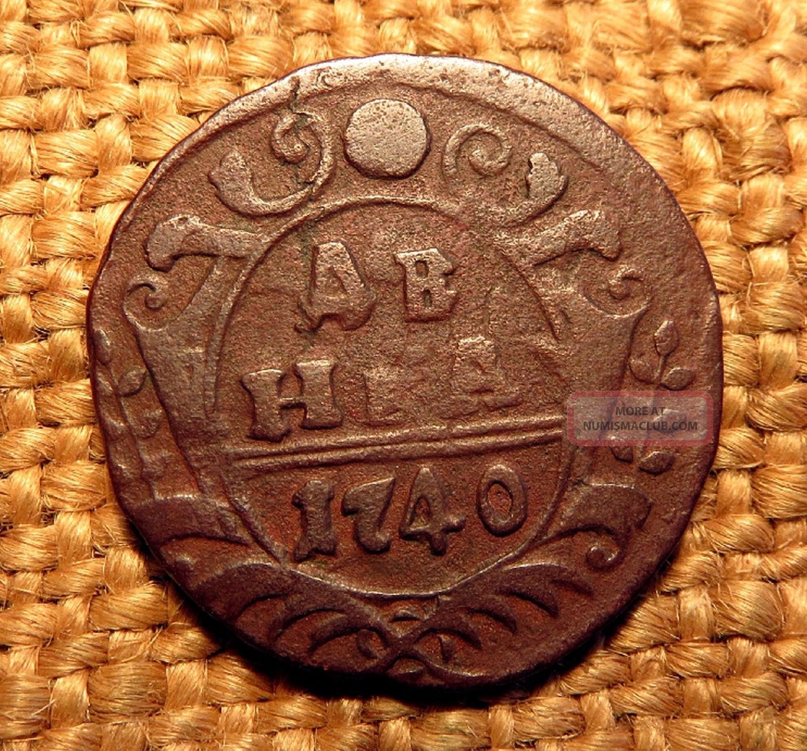 Old Coin Denga 1740 Anna Ioanovna Money Rare 2