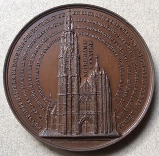 Architectural Bronze Wiener Medal Cathedral Notre Dame At Antwerp Belgium 1845 photo