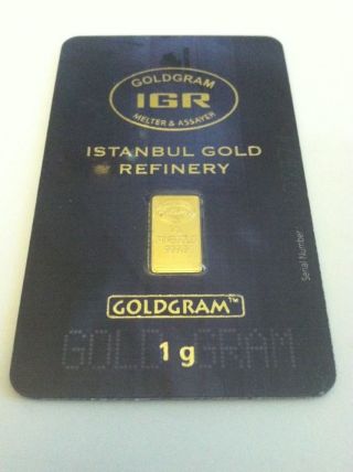 Goldgram 1g Igr Istanbul Gold Refinery Certificate 999.  9 Pure Gold Plastic Card photo
