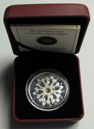 2011 Proof $20 Topaz Crystal Snowflake Canada.  9999 Silver Twenty Dollars photo