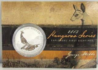 Australia 2013 Kangaroo.  999 $1 Silver Frosted Explorer Series On Card photo