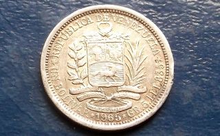 . 835 Silver 1965 Venezuela Bolivar Last Year Of Issue Y 37a Toned Circ Coin 828 photo