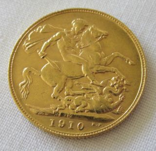 1910 P Gold Sovereign Coin Edward Vii Aunc photo