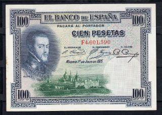 Spain 1925 100 Pesetas Felipe Ii Very Fine (ses132grande) photo