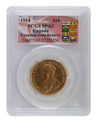 1914 Canadian Gold Reserve Pcgs Ms63 $10 Canada Georgivs Dei Gra Rex Et Ind Imp photo