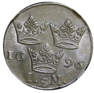 1696 Sweden Silver 1 Mark Ngc Au58 photo