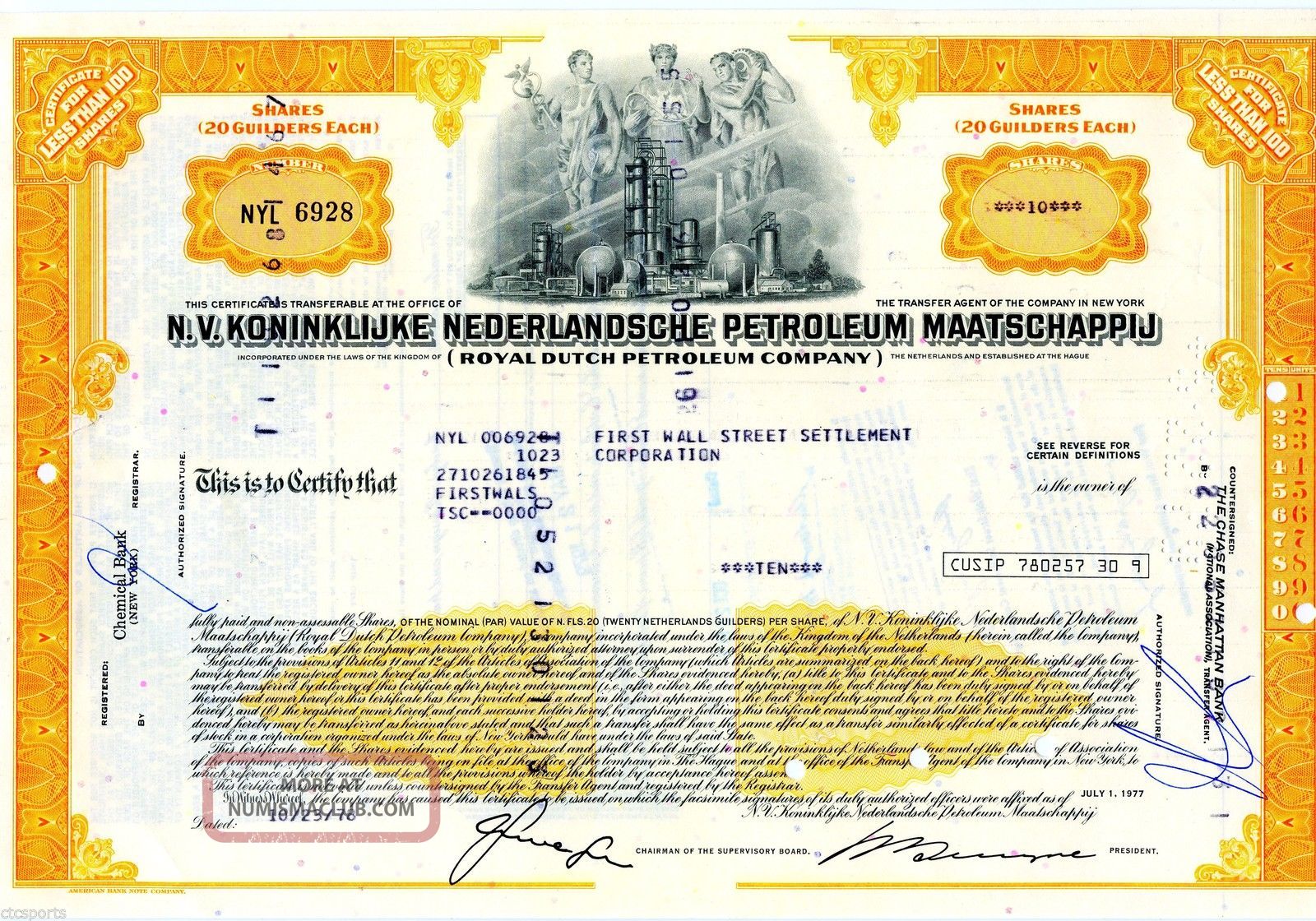 N.  V.  Koninklijke Nederlandsche Petroleum (16 Shares) 1978 Stock Canc Certificate Stocks & Bonds, Scripophily photo