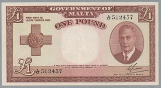 1 Pound Malta Note,  L.  1949 (1951),  Pick 22 photo