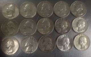 15 1964 Washington Silver Quarters.  90 Silver Xf. photo