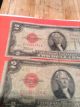 3 1928 Red Seal 2$ Bills.  Circulated.  Check Pics Small Size Notes photo 1