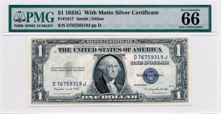 1935g $1 With Motto Silver Certificate Pmg Gem Uncirculated 66 Epq photo