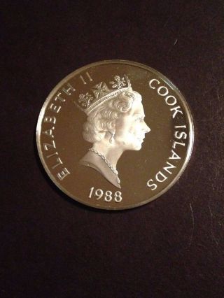 1988 Cook Islands Sieur De La Salle $50 Dollars Proof Silver Coin - photo