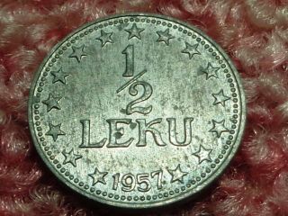 Unc Albania Communist 1957,  1/2 Leku,  Zinc Coin In Grade Gozniak Cccp photo