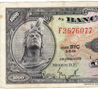 Mexico 1974 $1000 Pesos Cuauhtemoc Serie Byc (f3676077) Note photo