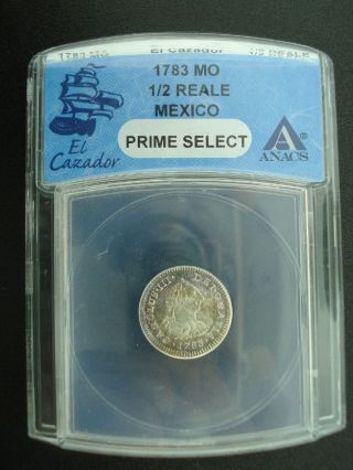 1783 Mo 1/2 Reale Silver Coin El Cazador Shipwreck Anacs Prime Select photo