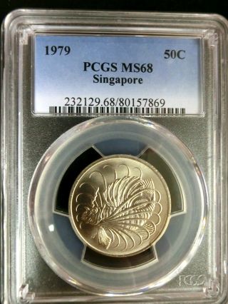 Singapore 1979 Lion Fish Pcgs Ms68 Gembu 50 Cents Rare In This photo
