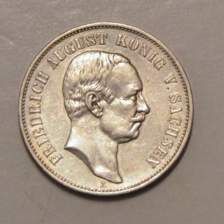1908 Germany - Sachsen - 5 Mark - Friedrich August Iii - Xf Silver Coin photo