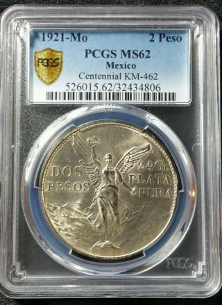 Mexico 2 Pesos Winged Victory,  1921 - Mo.  Pcgs Ms62.  Silver. photo