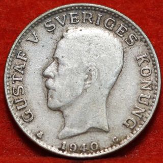 Circulated 1940 Sweden 1 Krona Silver Foreign Coin S/h photo