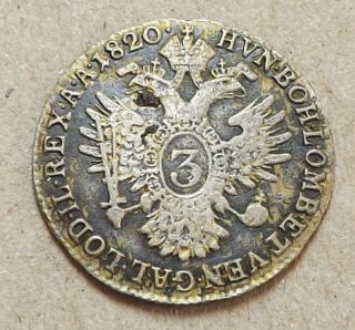 Austria 1820 - A 3 Kreuzer Franz Ii Silver F C|4799 photo