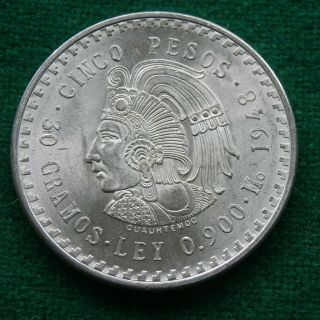 1948 Mexico Silver Coin 5 Peso Mo Indian Chief Cuauhtemoc Bu photo