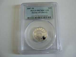 2007 W Platinum Eagle Statue Of Liberty Coin 1/4 Oz $25 Pcgs Pr 70 Dcam photo