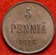 Circulated 1916 Finland 5 Pennia Y14 Foreign Coin S/h Europe photo 1