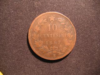 10 Centesimi 1867 H Italy Copper Vittorio Emanuele Ii photo