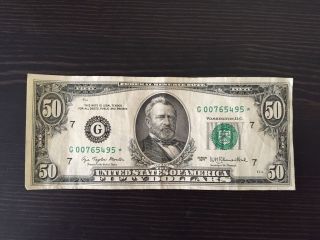 1977 $50 (fifty Dollar) Star Note (serial G00765495) photo