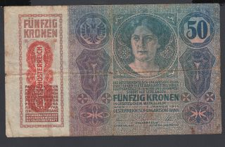 Austria 50 Kronen 1919 G - Vg P.  54,  Banknote,  Circulated photo