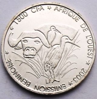 Benin 1500 Cfa Francs - 1 Africa 2003 Km 40 Buffalo And Birds - Elephant Coin photo