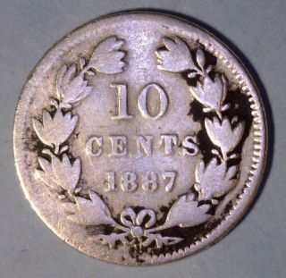 Nicaragua 10 Centavos 1887 Very Good / Fine Silver Coin photo