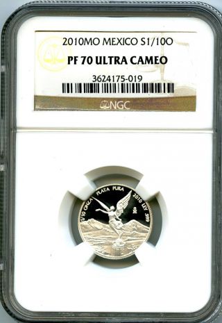 2010 Mexico 1/10 Oz Onza Silver Proof Libertad Ngc Pf70 Ucam Extremely Rare photo