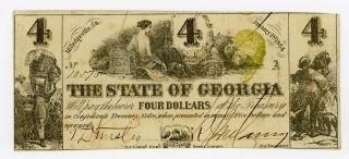 1864 $4 The State Of Georgia Note - Civil War Era W/ Slaves photo