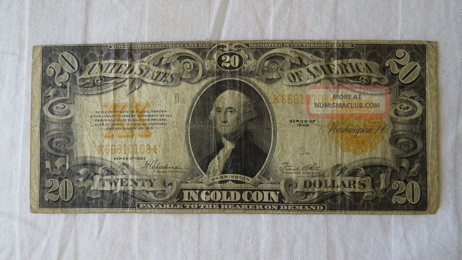 1922 $20 Gold Certificate Fr - 1187 - Large Size Notes photo