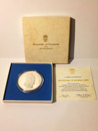 1974 Panama 20 Balboas Coin 2,  000 Grains Of Sterling Silver Franklin photo