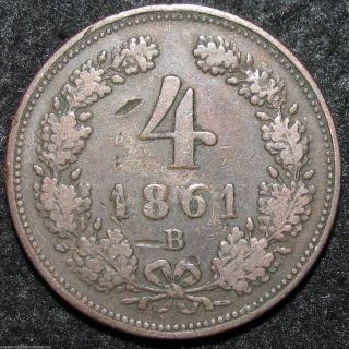 Austria 4 Kreuzer 1861 B Europe World Coin (combine S&h) Bin - 1270 photo